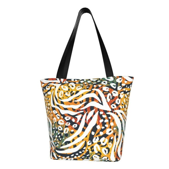 TEQUAN Reusable Shoulder Tote Bags, African Animal Leopard Zebra Prints Polyester Casual Shopping Grocery Bag for Women