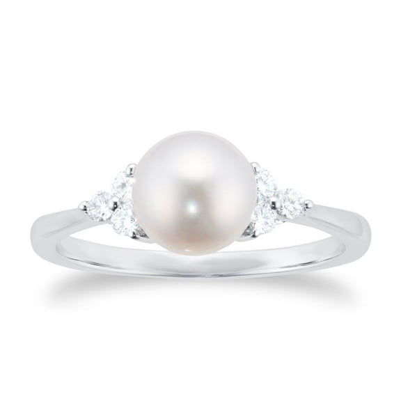 Elegant AKOYA Pearl And 0.15CT Diamond Engagement Ring For Women Wedding Ring Unique Anniversary Gift June Birthstone Ring Natural Pearl Ring