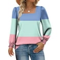 thumbnail image 2 of FRSASU Tunic Tops for Women Loose Fit Long Sleeve Shirts Color Blocked Printed Square Neck Tops Sky Blue, 2 of 6