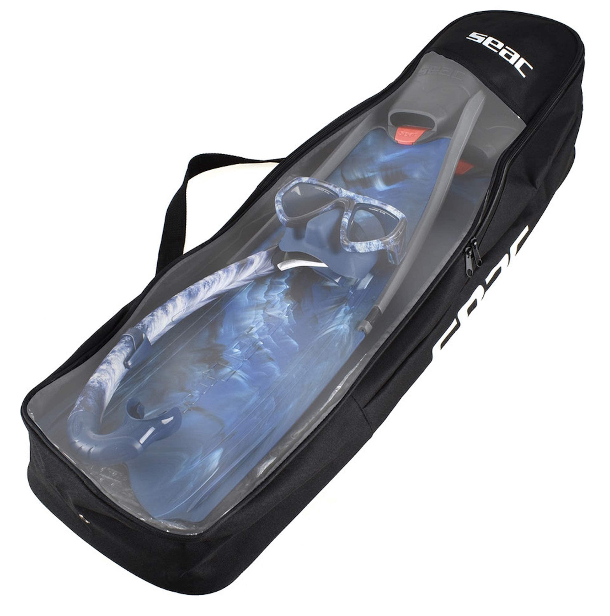 SEAC Motus Tris Freediving and Spearfishing Set - Motus Long Fins, One Diving Mask Jet Snorkel, Shoulder Bag Included (camo blue, 4.5-5.5)