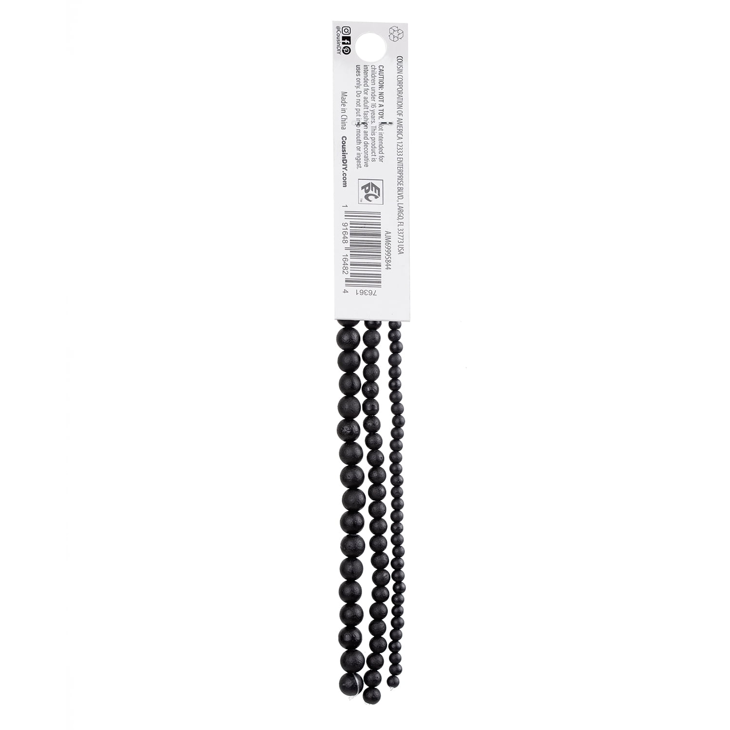 (2 pack) Cousin DIY 3-Strand Matte Black Round Glass Beads 4/6/8 mm, 99 Piece, Adult, Model 69995844