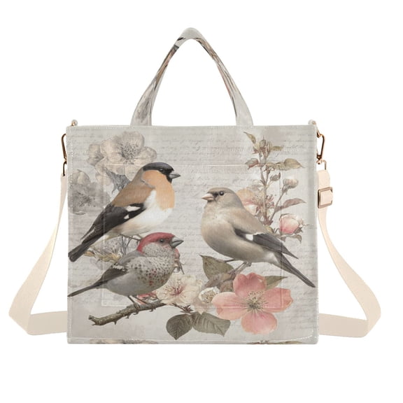 Corduroy Tote Bag for Women Shoulder Handbags Fashion Ladies Purses Satchel Messenger Bags Beautiful Birds Sitting on Branches S
