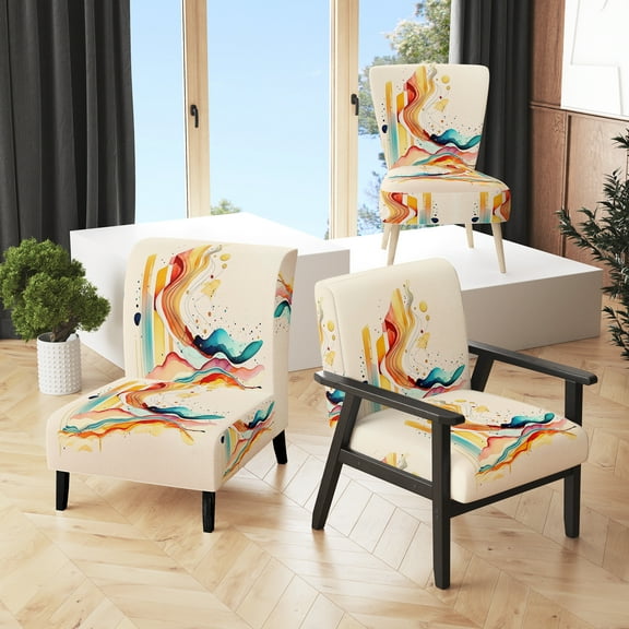 Designart "Multicolored Watercolor Flow" Yellow Modern Upholstered Accent Chair - Modern Arm Chair For Bedroom