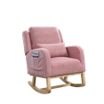 thumbnail image 4 of Rocking Chair Nursery, Teddy Glider Rocker with Rubber Wood Legs and One Lumbar Pillow, Accent Armchair for Living Room Reading Room Bedroom, Pink, 4 of 9