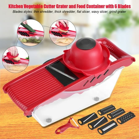 Potator Slicer 5 Interchangeable Blades Kitchen Mandoline Slicer Vegetable Cutter Potato Grater and Food Container ()