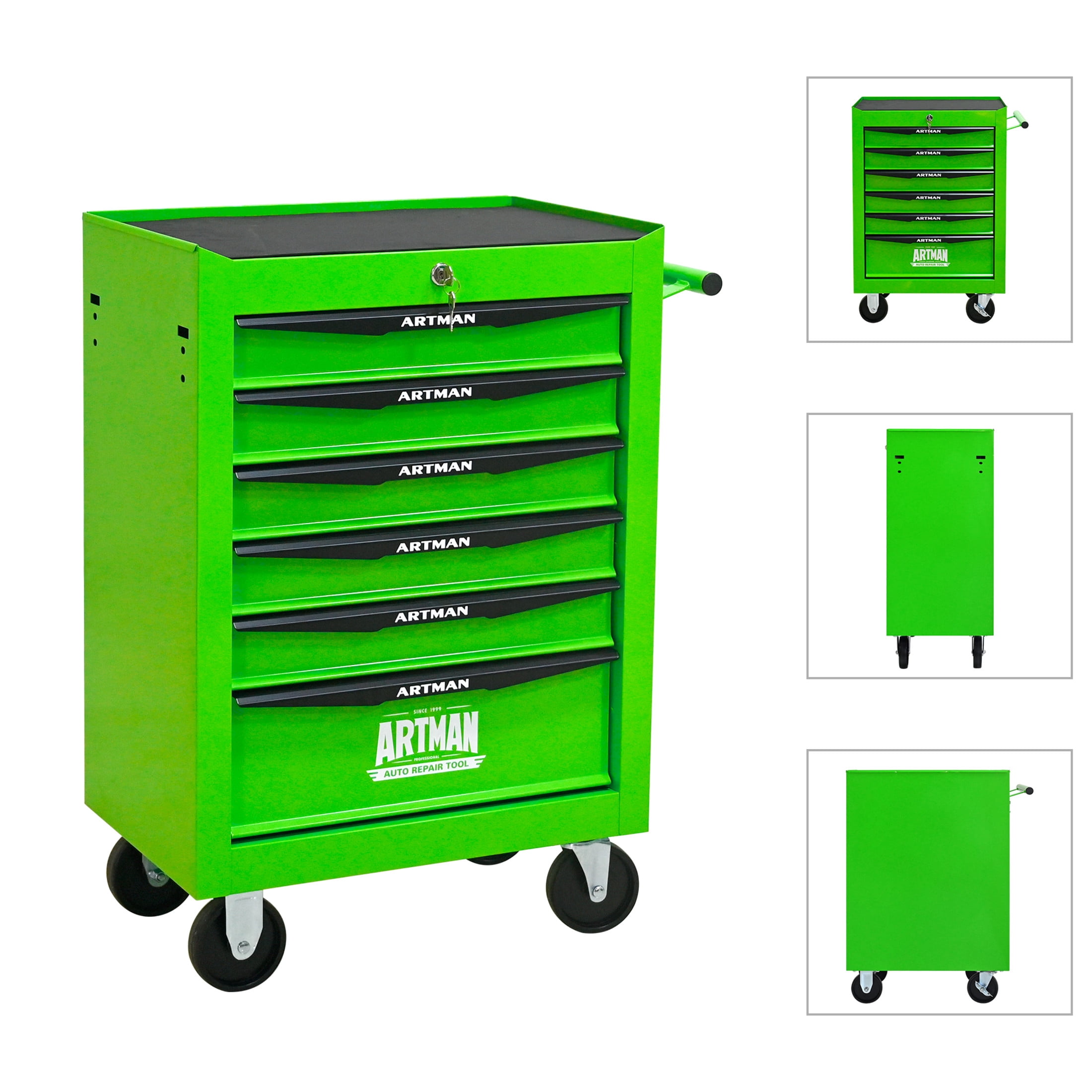 Noble House 6-Drawer Mobile Steel Tool Organizer with Key Lock, Ball Bearing Slide Storage Cabinet Box, Green