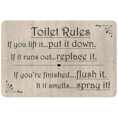 Toilet Rules, if you lift itâ€¦ Funny Bathroom Gift 8x12 Metal Sign 208120061044