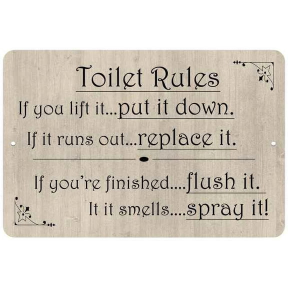 Toilet Rules, if you lift itâ€¦ Funny Bathroom Gift 8x12 Metal Sign 208120061044