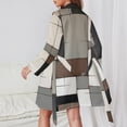 thumbnail image 2 of Geometric Abstract Art Black Brown Grey Night Robe Long Sleeve V Neck Robe With Belt Women's Sleepwear Dresses, 2 of 9