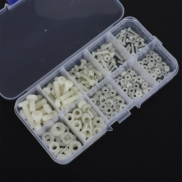 270pcs M2 M2.5 M3 M4 M5 Nylon Screw Nut Washer Assortment Kit Hardware Fasteners Pan Head Screws Nuts Flat Washers