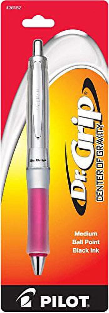 Pilot Dr. Grip Center of Gravity Retractable Ball Point Pen, Medium Point, Pink Grip, Black Ink, 3 Pen (36182) with 6 Black Ink Refill