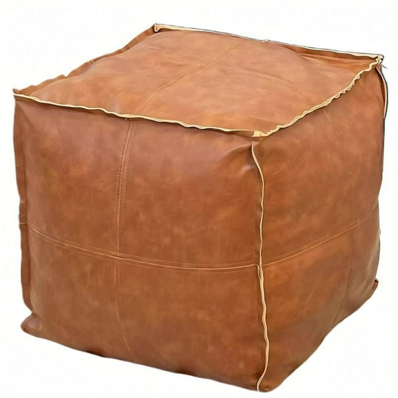 Foldable Storage Ottoman, Brown Faux Leather Pouf, Multifunctional Footrest Stool with Removable Cover, Living Room Furniture, Seating and Organizer for Blankets, Toys, Clothes
