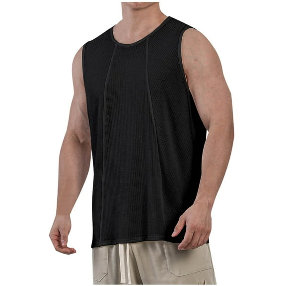 Wyobmus Men's Workout Tank Top Bodybuilding Muscle Shirts Solid Loose Fit Sleeveless Crewneck Undershirt M-3X Black