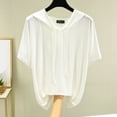 thumbnail image 2 of Womens Summer Hoodies Casual Short Sleeve Drawstring Lightweight Pullover Sweatshirts Ladies Loose Solid Color Soft Workout Tops Basic T-Shirts, 2 of 5