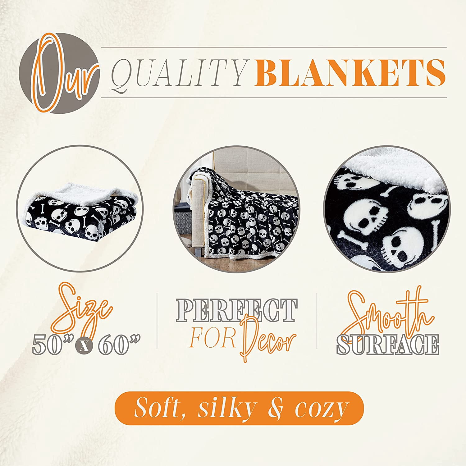 Elegant Comfort Breathable Sherpa Throw Blanket, 50 x 60 inches, Perfect for Lounging and Home Decor, All Season Suitable, Skull & Bones Sherpa Throw