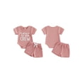 thumbnail image 2 of BemeyourBBs Newborn Boy Boy Girl Summer Clothes Infant Hospital Going Home Outfit New To The Crew Letters Embroidery Crew Neck Short Sleeve Romper and Elastic Waist Pockets Shorts Set, 2 of 9