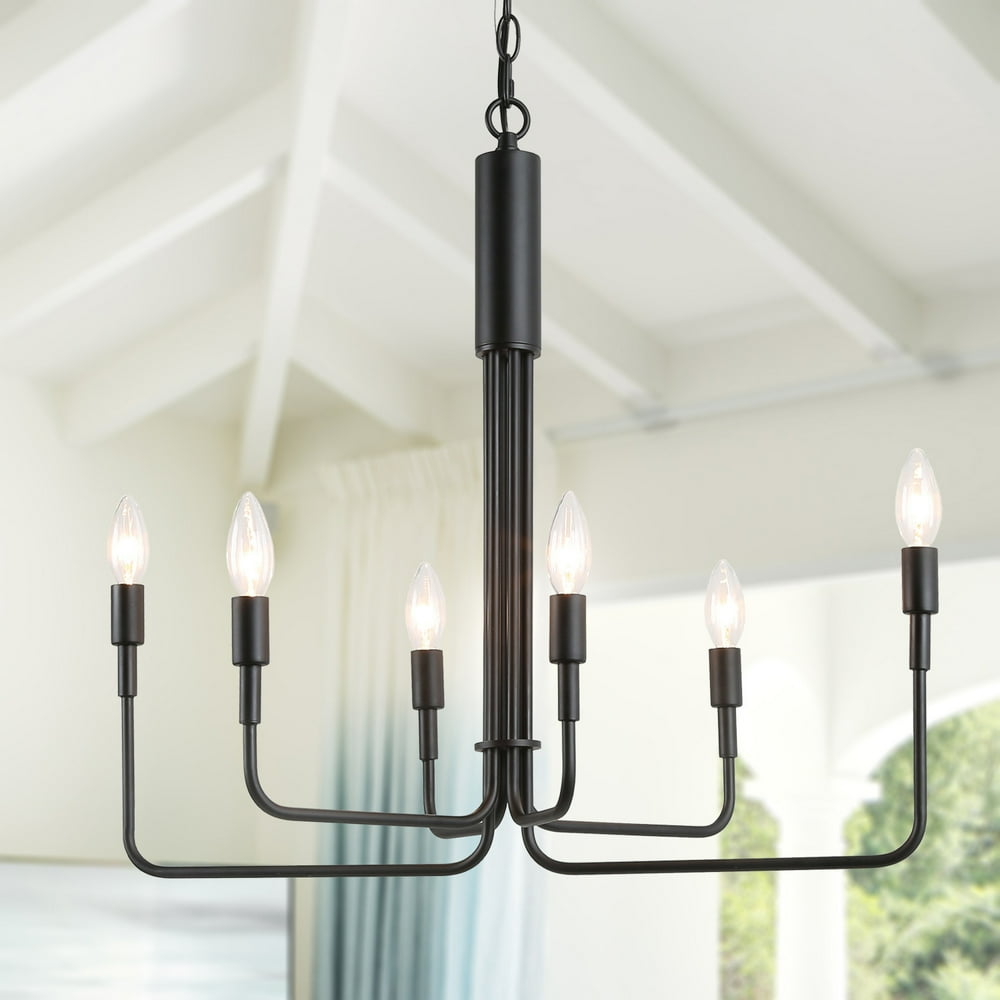 LNC Candle Chandelier Modern Bedroom Hanging Lighting Fixtures Black 6