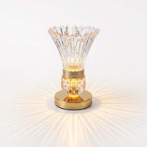 Crystal Vase Lamp for Home Dorm Bedroom Bedside, with 3-Color Brightness,Flower Desk lamps USB Rechargeable