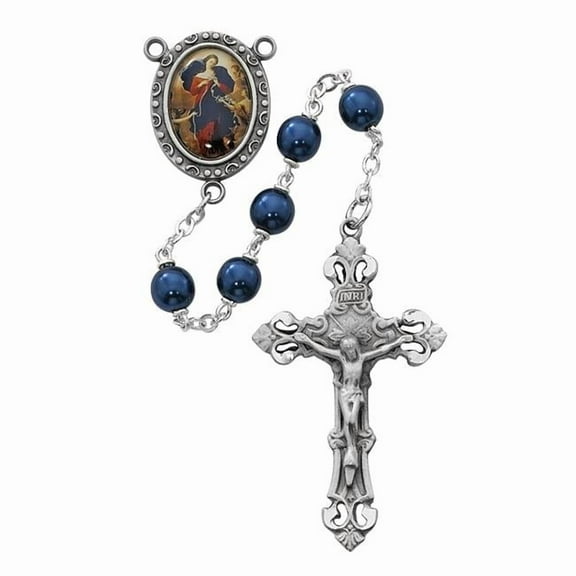 7 mm Our Lady Undoer of Knots Cross Rosary Set - Blue