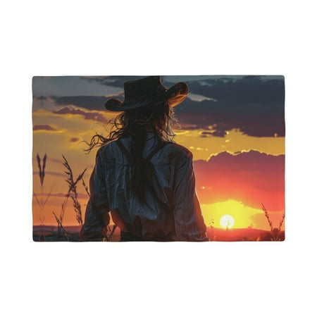 

Table Placemats Set of 4 - Sunset Western Cowgirl 12x18 In Faux Linen Double Heat Resistant Place Mats Cloth Indoor/Outdoor Placemats Washable Table Mats for Dining Kitchen Party