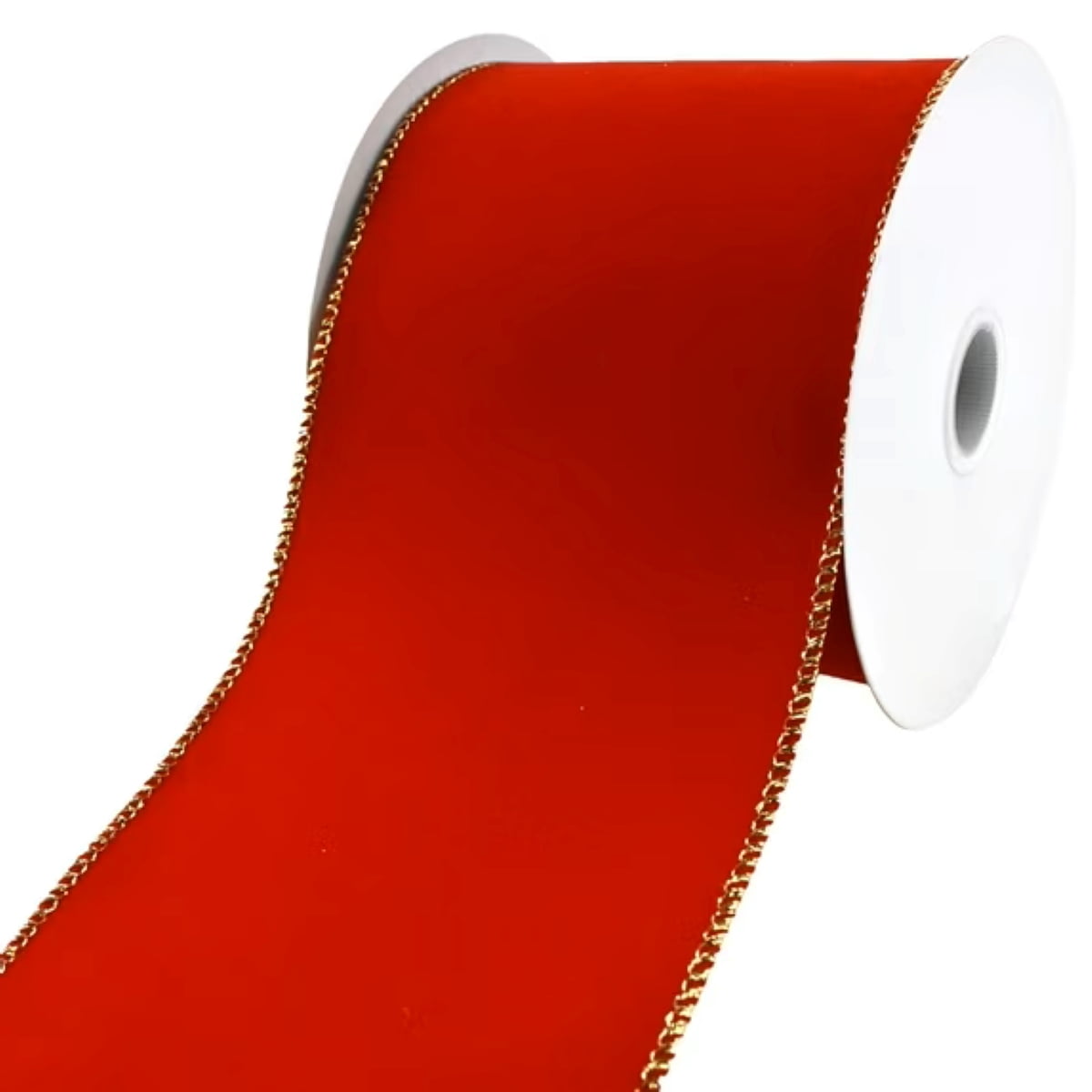 Offray Ribbed Metallic Velvet Wired Craft Christmas Ribbon - 4" x 50 Yards - Red and Gold