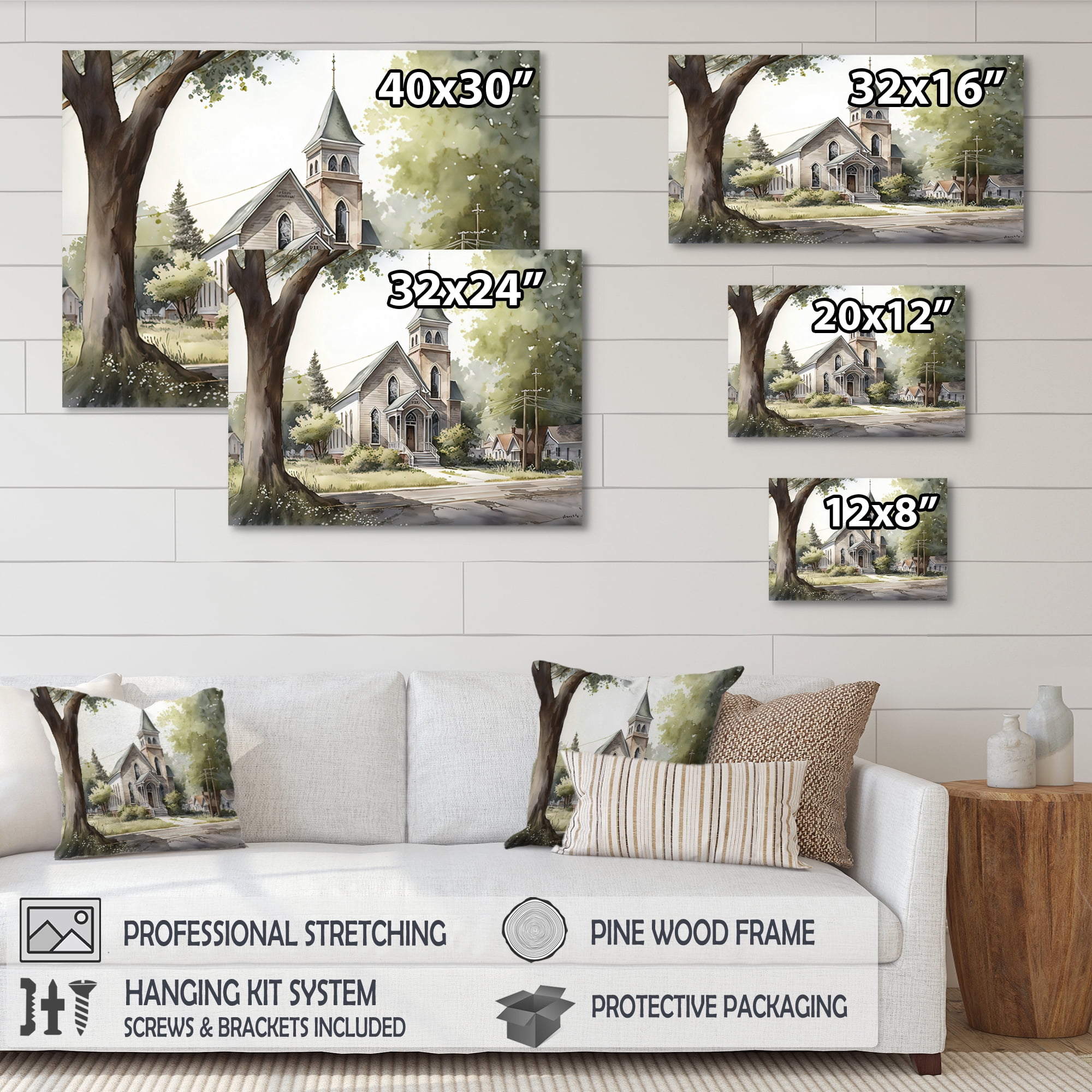 Designart Church In Country Town IV Canvas Wall Art
