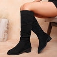 thumbnail image 3 of EKVAHL Women's Slouch Knee High Boots, Faux Suede Ruched Design Low Block Heel Tall Boots, Wide Calf Fall Winter Casual Daily Boots Black, 3 of 5