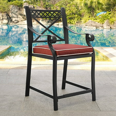 Aluminum Bar Chairs Crosley Portofino Cast Aluminum Bar Height Stools, Set of 2, Charcoal Black Finish with Sangria Cushions ()