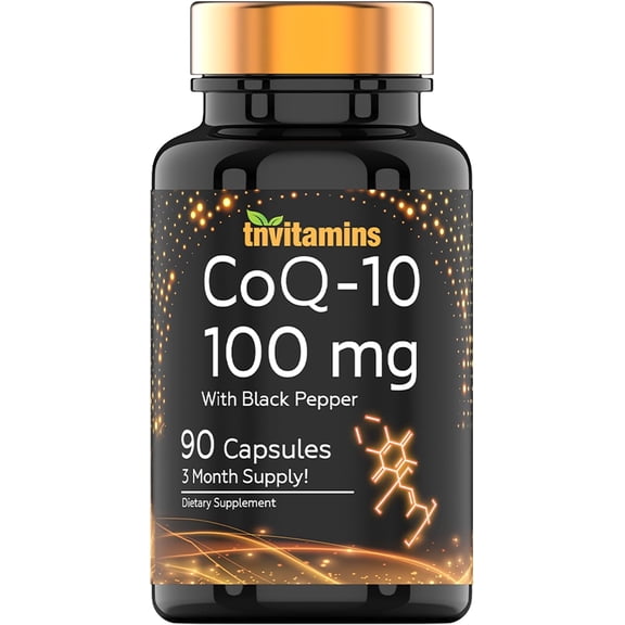 TNVitamins CoQ-10 (Coenzyme Q-10) 100mg - 90 Capsules with Black Pepper Extract | Potent Antioxidant