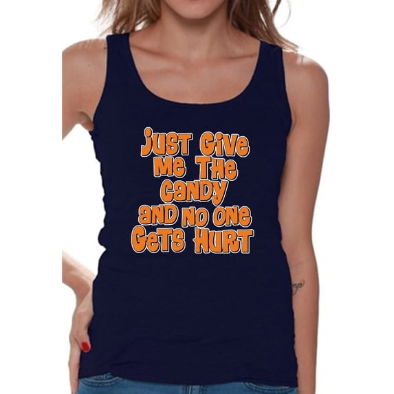 Awkward Styles Women's Halloween Graphic Tank Tops Just Give Me The Candy and No One Gets Hurt