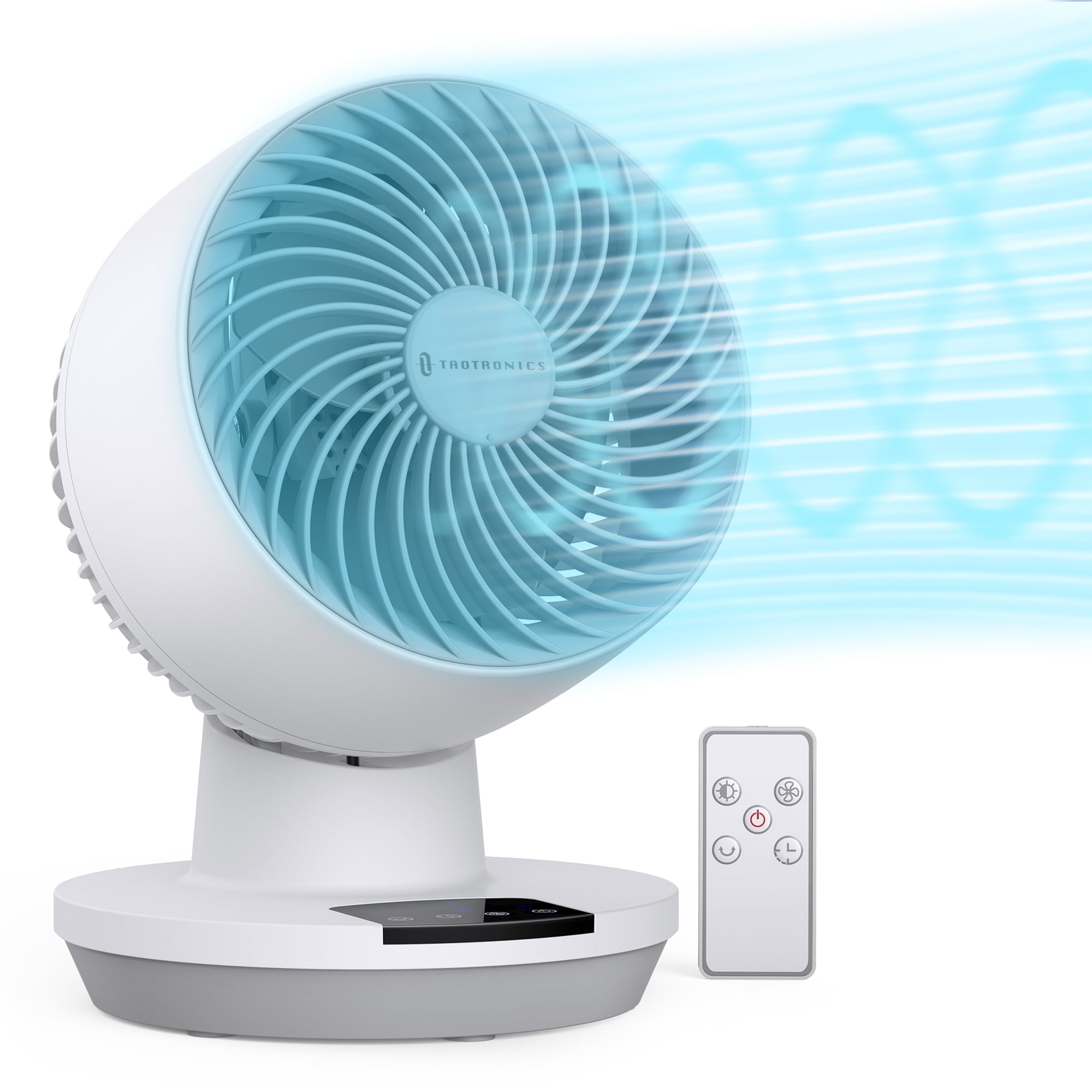 Taotronics Desk Fans, 12-Inch Air Circulator Fan for Bedroom, 60ft Powerful Airflow, Table Fan with Remote Control, 8-Hour Timer, 160° Tilt Adjustment, 3 Speeds Small Portable Fan for Home, Office