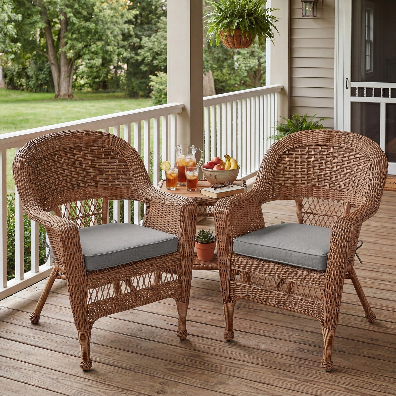 BPS 21" x 21" Outdoor Chair Cushion, Fade Resistant Patio Seat Cushion Pads with Ties, Set of 2 - Gray