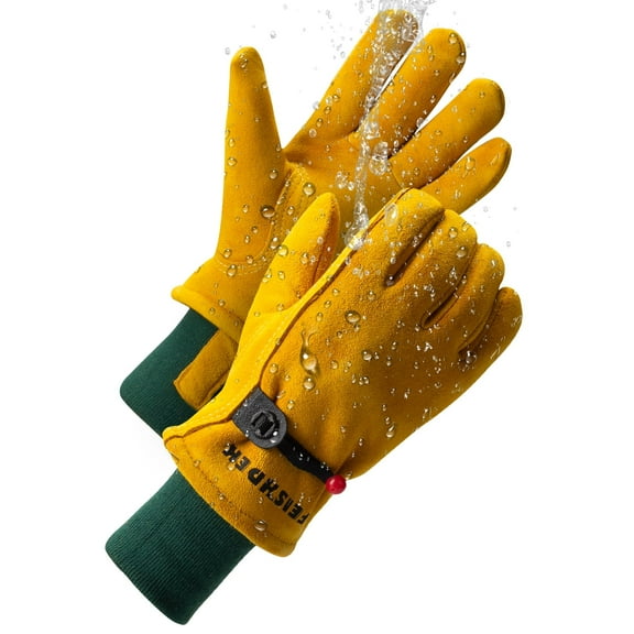 FEISHDEK Kids Leather Gardening Work Gloves, Safety Gloves, Reflective Breathable Design, for Children Gardening& Outdoor Activities (Large, Yellow Waterproof, Age 8-12)