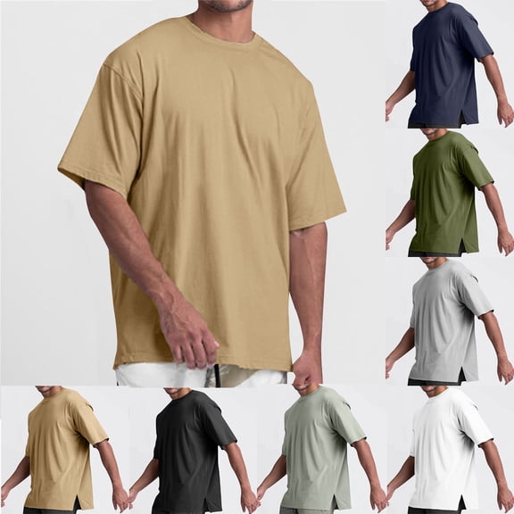 Goodtrade8 Summer Shirts for Men Short Sleeve Plain Pullover Loose Big and Tall Crew Neck Outfits Mens T-Shirts Casual