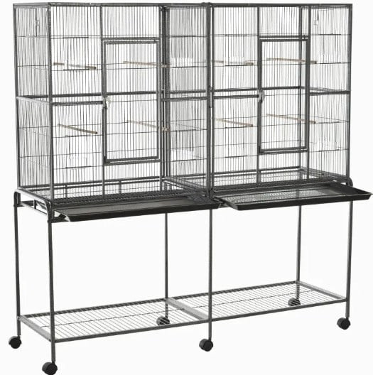 Roomy Bird House, Rolling Bird Cage with Storage Shelf Wood Perch Food Container