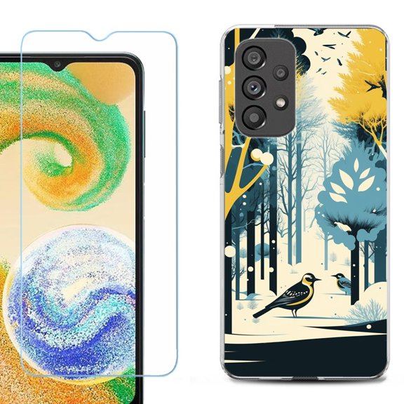 Shockproof Fashion Phone Case for Samsung Galaxy A23 5G, with Tempered Glass Screen Protector, by OneToughShield ® - Winter Birds