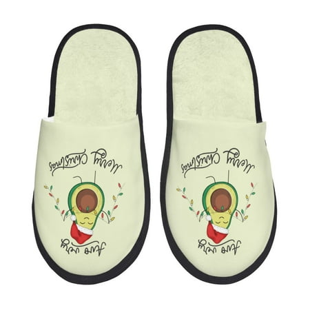 Balery Avocado Merry Christmas Slient Indoor Furry Fleece Comfort House Shoes Soft Non-Slip Home Shoes Cotton slippers House Slippers-- Medium