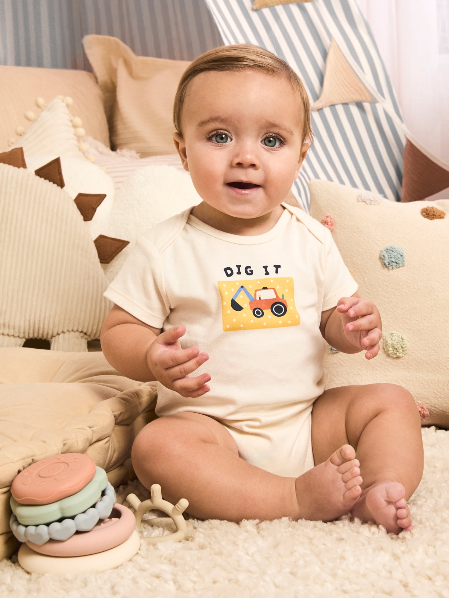 Garanimals Newborn & Baby 100% Cotton Short Sleeve Bodysuits, Sizes 0–18M, 5-Pack