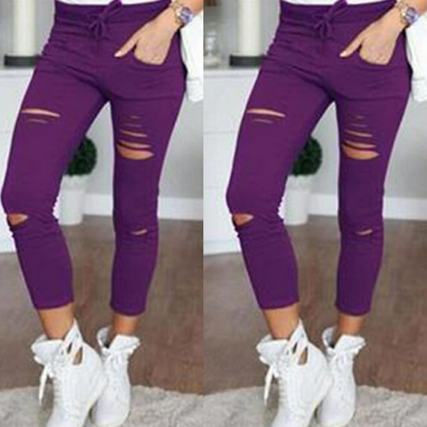Women's High Rise Waisted Skinny Ripped Jeans Stretchy Distressed Denim  Leggings Pants