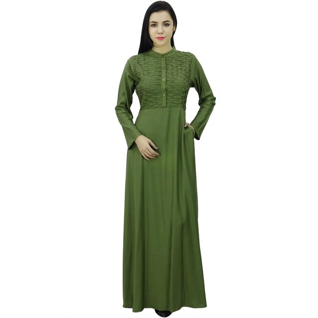Bimba Robe Jilbab Unie à Col Mandarin pour Femme avec Poches, Manches Longues, Maxi