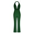 thumbnail image 5 of CZHJS Women's Solid Color Pants Comfy One Piece Bib Overalls Casual Loose Flowy Jumpsuits Wide Leg Beach Trousers with Pockets Summer Trousers Long Palazzo Pants Green XXXL, 5 of 6