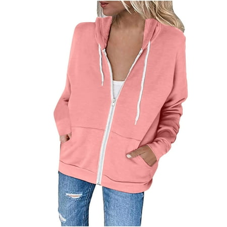 Dyegold Women's Oversized Zip Up Hoodies Sweatshirts Y2K Clothes Teen Girl Fall Fashion Casual Drawstring Jacket with Pocket