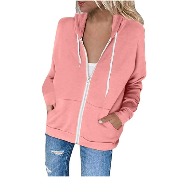 Dyegold Women's Oversized Zip Up Hoodies Sweatshirts Y2K Clothes Teen Girl Fall Fashion Casual Drawstring Jacket with Pocket