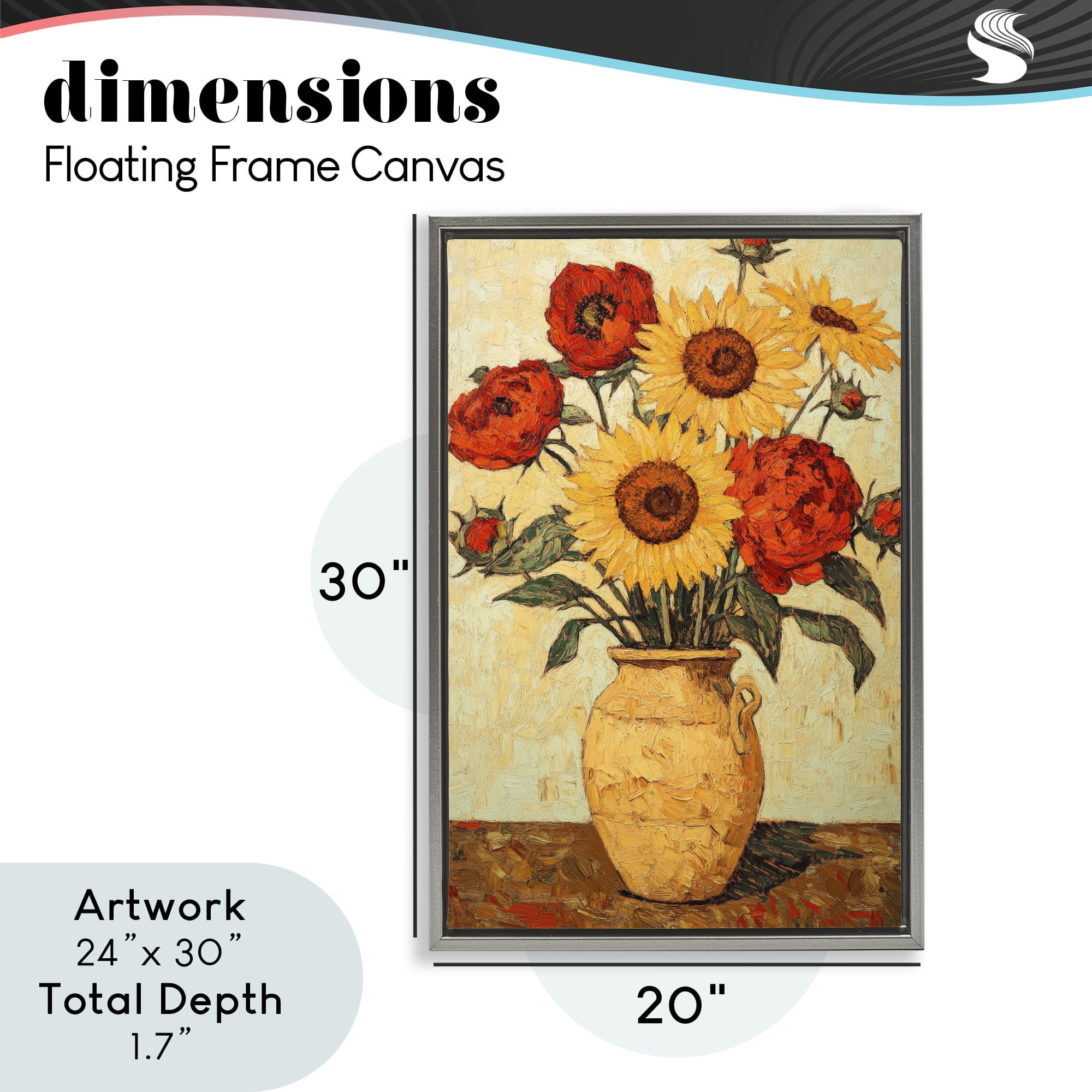 Rustic Flower Display Gray Framed Floater Canvas Wall Art, design by Petal Prints Design