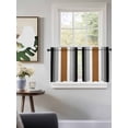 thumbnail image 3 of Modern Brown Black Tier Curtains 24 Inch Length,Sheer Curtains for Bedroom Living Room Window Boho Contemporary Geometric Striped Voile Drapes Kitchen Curtains Small Half Window 27.5"x24" 2 Panels, 3 of 7