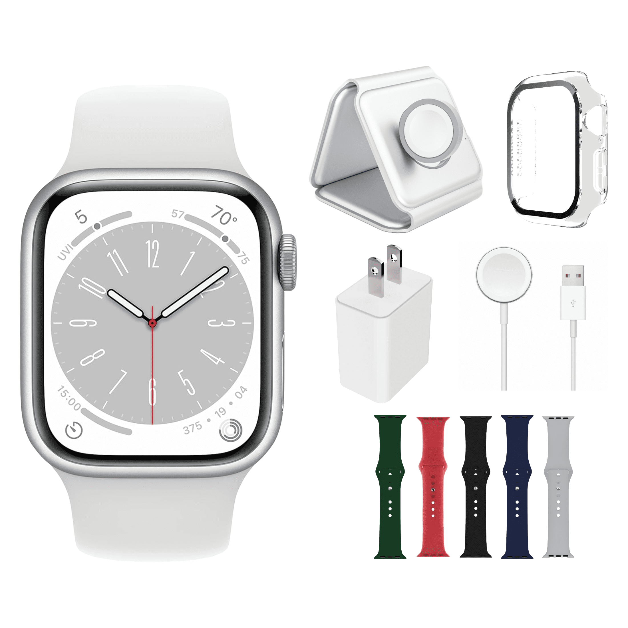 Restored Apple Watch Series 8 Bundle – 45mm Gps + Cellular Silver (2022) – Magnetic Charger & Sport Band Included (Refurbished)