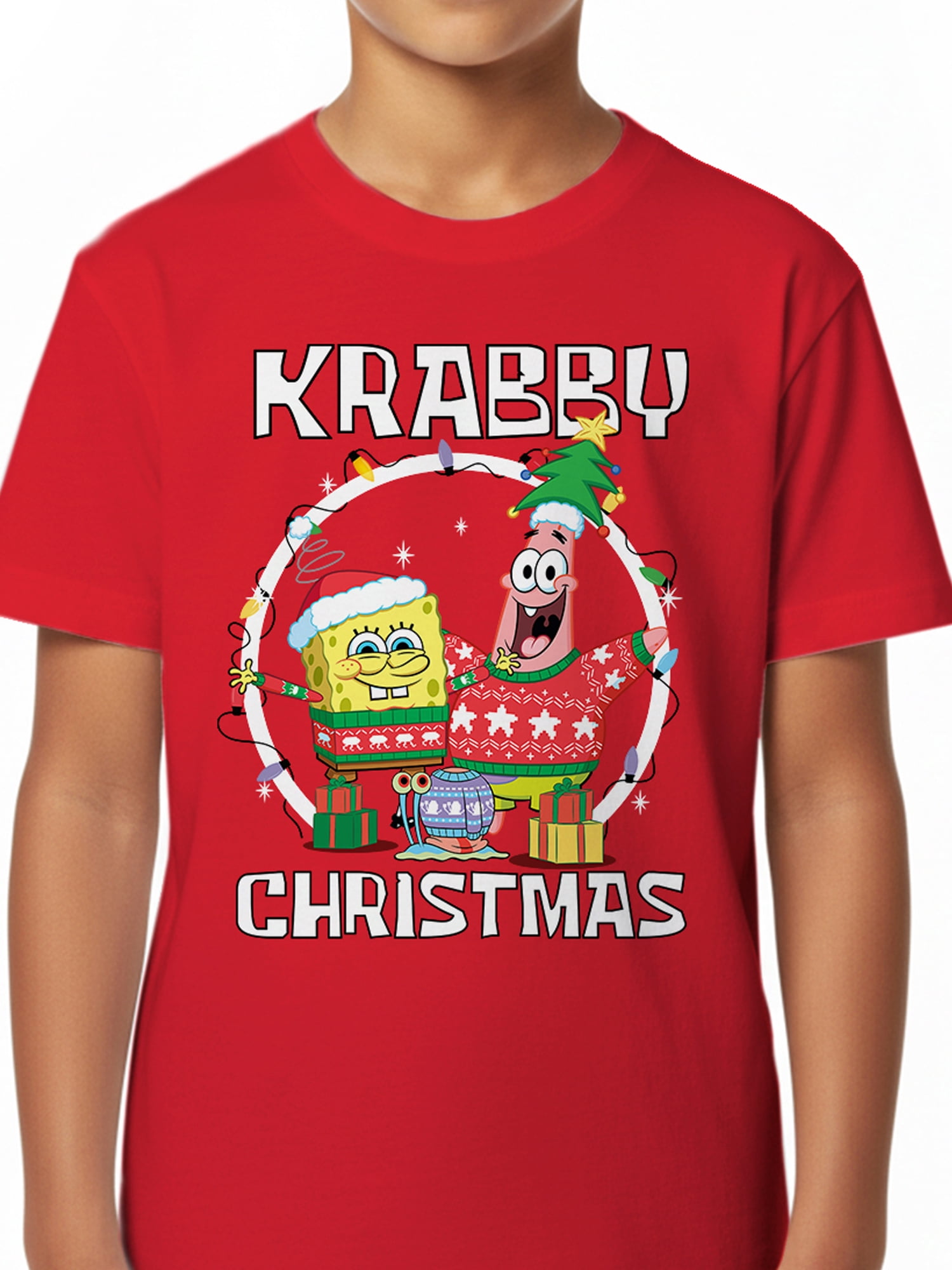 SpongeBob SquarePants, Boys' & Big Boys' Graphic Short-Sleeve T-Shirt, Krabby Christmas, Sizes 4-18