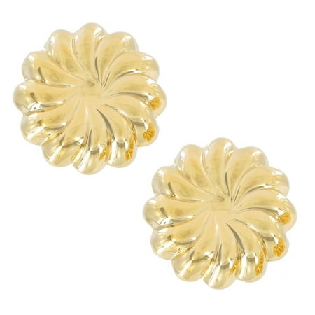 - Yellow Gold Tone Button Big Lightweight Ribbed Circle Flower 1
