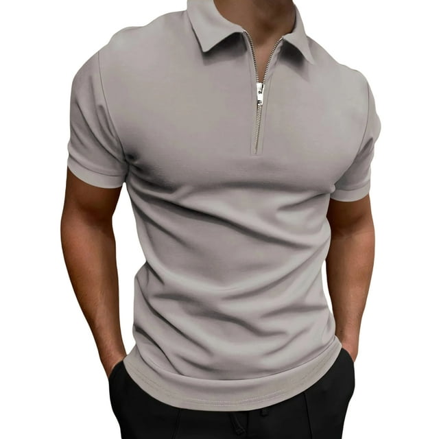 xiaxaixu Men's Collared Tops Golf Shirts Casual Short Sleeve Quarter Zip Solid Color Slim Fit T-Shirts