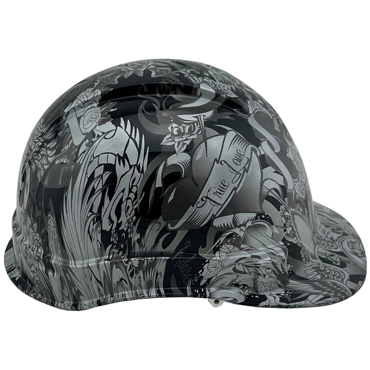Tattoo Silver Hydro Dipped Hard Hats Cap Style with 4 Pt Suspension